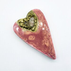 Handcrafted Pink Resin Heart with Crushed Glass